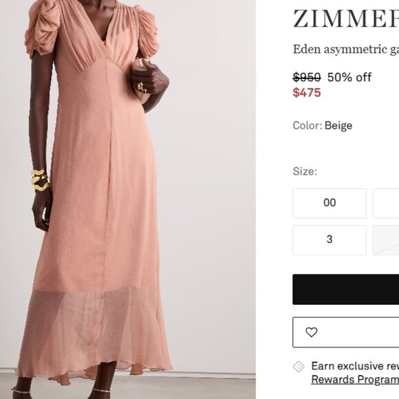 ZIMMERMANN Biscuit Eden Gather Sleeve Midi Dress 0P XS $950 - Picture 1 of 13